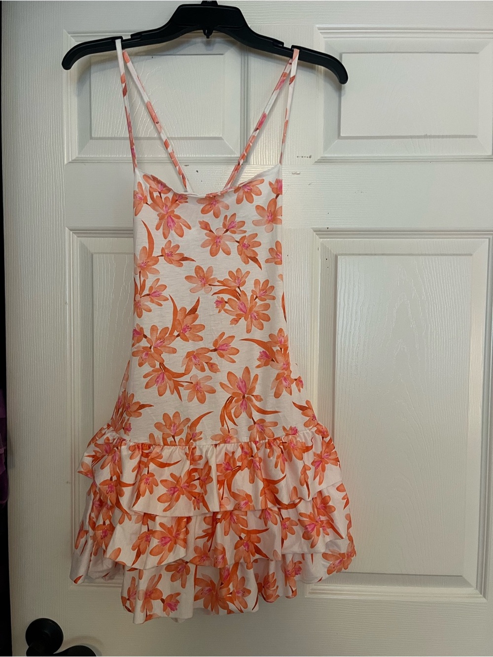 PrettyLittleThing Orange & Pink Floral Ruffle Sundress sz 4